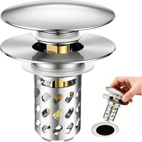 Bouchon Lavabo Pop-Up en Acier Inoxydable avec Filtre, Bonde Évier Universel Anti-Odeur et Anti-Corrosion pour Salle de Bain et Cuisine (1/5)