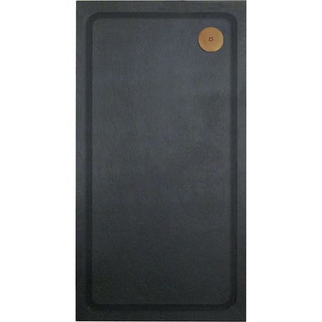 Aquadart Luxury Black Slate Effect Shower Tray - Brushed Brass Waste - Rectangular - 1400 x 800mm (1/2)