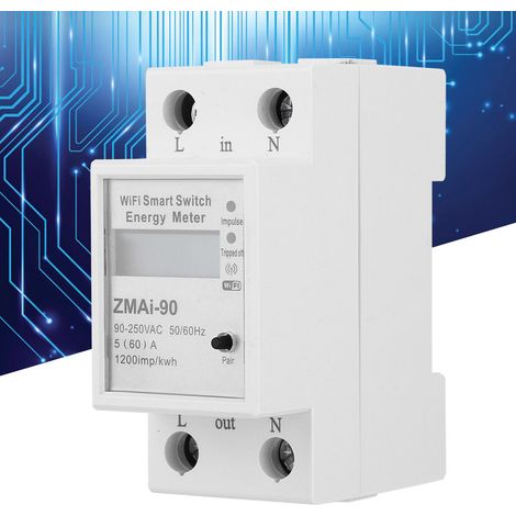 Compteur d'énergie numérique LCD à distance Wi-Fi ZMAi-90, monophasé 90-250 V 60 A (1/5)