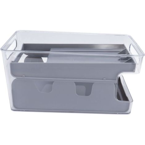 Organisateur de canettes double niveau pour réfrigérateur – Boîte de rangement – Gris (1/5)