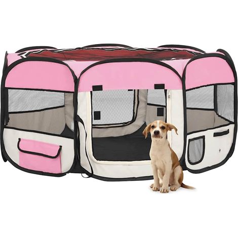 Parc pliable pour chien avec sac de transport-Abri pour chien-Chenil Rose 145x145x61cm 932773 (1/5)
