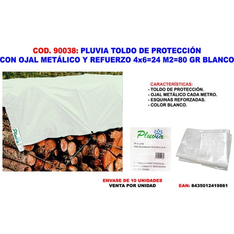 PLUVIA Toldo de lona de protección con ojal y refuerzo 4x6m (24m²) 80g color blanco