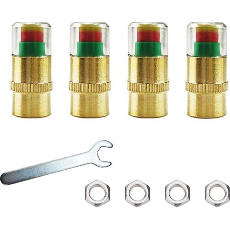4pcs Car Tire Valve Caps with Pressure Gauge 3 Colors Warning Valve Caps for Bike Motorcycle Bicycle Brass (1/5)