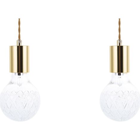 Set of 2 Pendant Lamps ANZA Glass Gold (1/5)