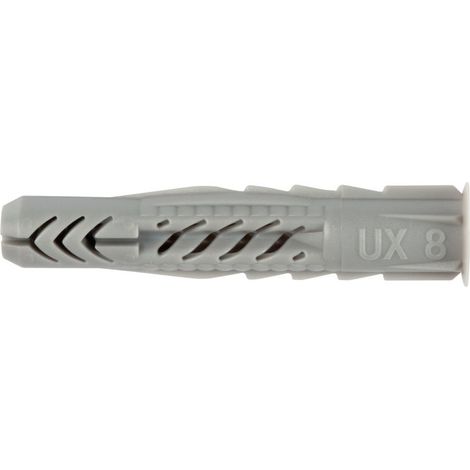 Fischer – Chevilles nylon ux avec collerette – Longueur 8 cm – Charge maximale 50 kg – Pour béton armé et murs pleins – Vendu par boîte (1/10)