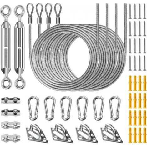52 Pieces Patio Shade Sail Fixing Kit, 304 Stainless Steel Shade Sail Hardware Attachment Installation Kit, with Adjustment Turnbuckle + 2m Steel Wire Rope (1/5)