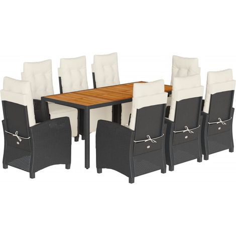 vidaXL Set da Pranzo da Giardino 9 pz con Cuscini Nero in Polyrattan (1/5)
