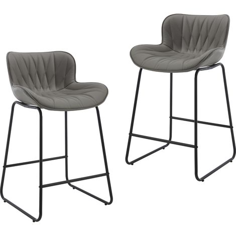 Juego de 2 Taburetes de Bar en Cuero PU Sillas Modernas con Patas de Metal Negro para Cocina Bar Doméstico o Restaurante, Gris (1/5)