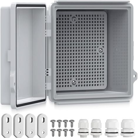 Boîtier Électrique Étanche IP67 Extérieur ABS Épais 150×150×90 mm Couvercle Gris, Coffret Électrique Plastique avec Plaque de Montage et Serrure, Protection Câble et Raccordement (1/5)