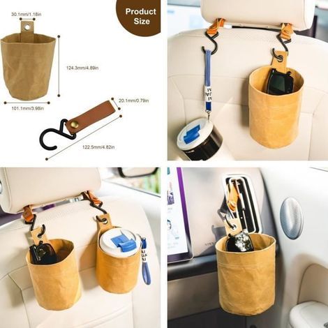 Poubelle de voiture, poubelle de bureau pliable, corbeille à papier kraft imperméable à suspendre, pour siège arrière de voiture (1/3)