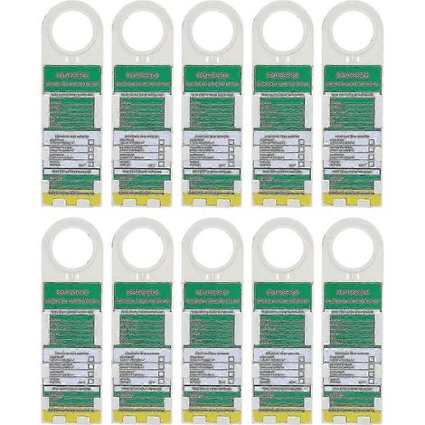 Packung mit 10 Warnetiketten für Gerüste, die auf Stillstandszeiten für Wartungsarbeiten und Sperrungen in den Bereichen Elektrotechnik, Chemie und industrielle Sicherheit hinweisen.