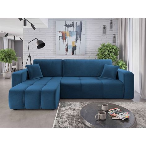 Ecksofa mit Schlaffunktion Sofa DAGNY in Stoff Kronos Blau Ottomane Links