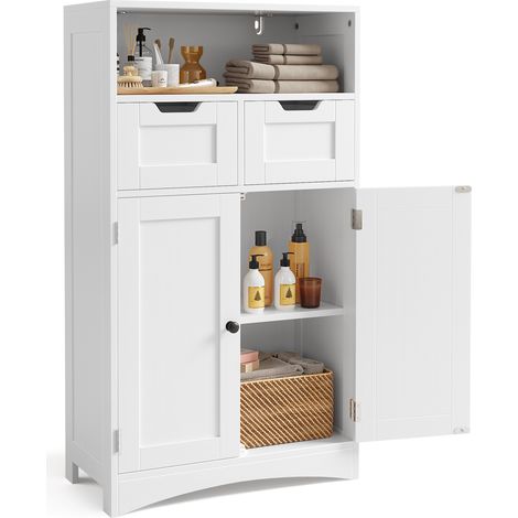 Bealife Mueble de Almacenamiento para Baño Armario Bajo Moderno 108cm 2 Cajones Modulables Estantes Regulables 2 Puertas Blanco 60x30x108cm (1/5)