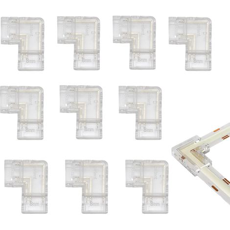 Connecteurs 3 broches 8mm 10 pièces transparents sans soudure en L pour bandes COB LED,jonctions d'angle à 90° pour bandes double couleur 5V/12V/24V,pas de soudure requise (1/5)