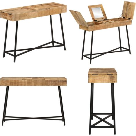 Coiffeuse 105x35x75 cm bois de manguier massif brut et fer - Coiffeuse - Table De Maquillage - Meuble De Salle De Bain - Commode - Mobilier - Home & Living (1/5)
