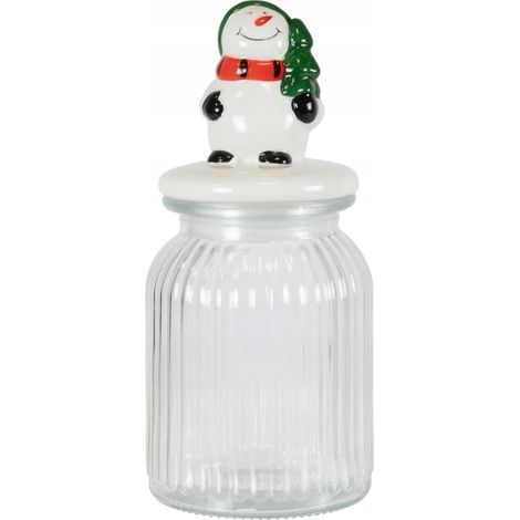 Tarro para galletas navideñas de 1000 ml con tapa de cerámica con forma de muñeco de nieve. (1/5)