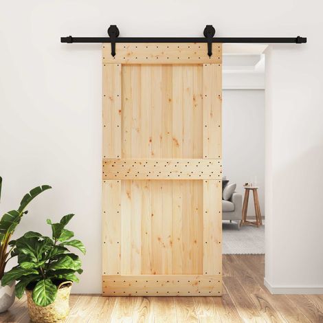 vidaXL Porta scorrevole Naturale e Nero 100 x 210 cm (1/5)