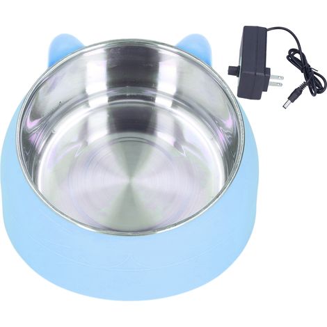 Bols chauffants pour chats en acier inoxydable, maintien de température constant, compatible prise US 100-240V, design nordique bleu (1/5)