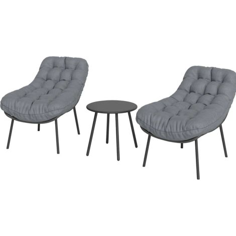 2-Sitzer-Gartenset mit Harzgeflecht, 2 Sesseln, Beistelltisch und grauen 15-cm-Kissen (1/5)
