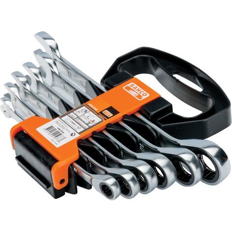 Bahco 6-Piece Metric Ratchet Ring Spanner Set with Plastic Holder (Key Sizes 8-19 mm) (1/3)