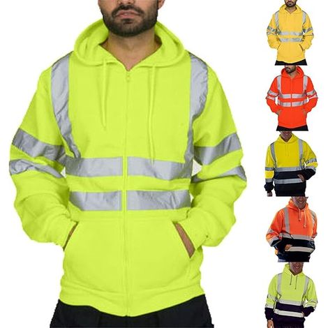 Veste de chantier homme haute visibilité classe 3, sweat à capuche réfléchissant chaud pour travail hiver, manteau de sécurité jaune avec bandes rétroréfléchissantes, taille adulte, coupe-vent. (1/5)