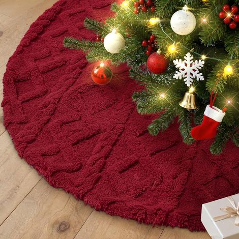 Christmas Tree Skirt 75cm Christmas Tree Mat Round Christmas Tree Foot Cover Tree Skirt for Home Decoration for Winter Parties (Red) (1/5)