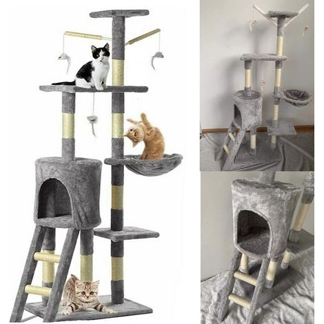Large Cat Tree Tower Kitten Climbing Frame, Multi-Level Cat Tree Condo Furniture with Sisal-Covered Scratching Posts, 1 Plush Condos, Perch Hammock for Kittens, Cats and Pets (1/5)
