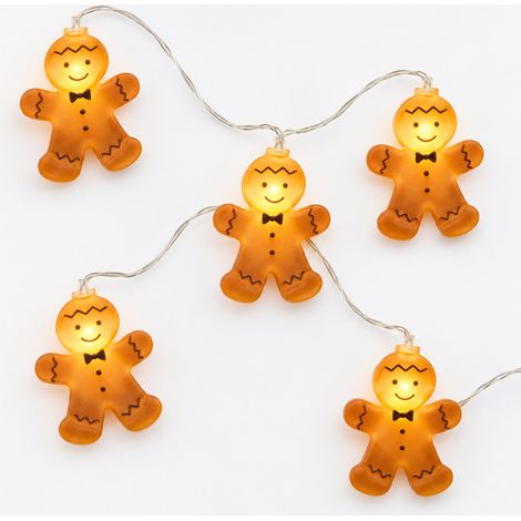 Guirlande LED Bonhomme Pain d'Épices - Décoration Noël Arbre - 1.5m 10 Lampes Pile - Garçon + Fille (1/5)