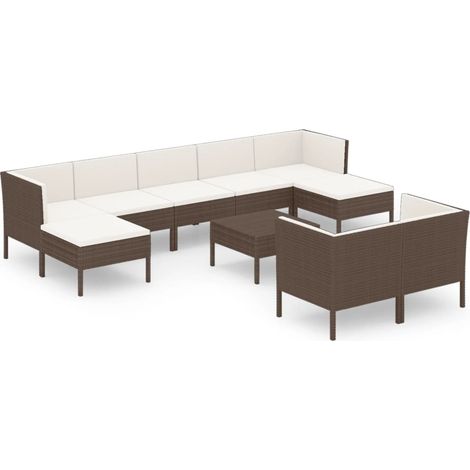 Set Divani da Giardino 10 pz con Cuscini in Polyrattan Marrone vidaXL (1/5)