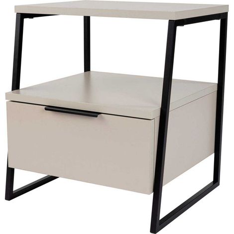 Chevet 1 abattant 45x40x50 cm beige et métal noir - SELVA (1/4)