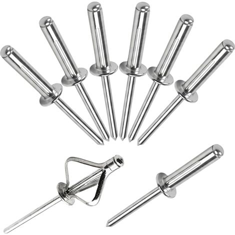 Lot de 100 Rivets à Trois Volets, Rivets Pop Explosifs Tri‑Fold en Aluminium à Grande Bride, Rivets en Aluminium pour Plaque, Industrie, Construction, Ameublement, Automobile, 4,8 x 20 mm, Argenté (1/5)