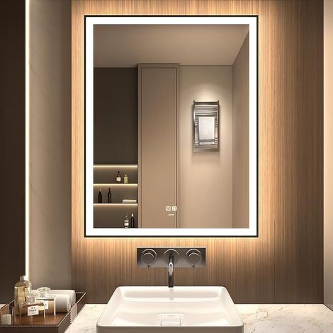 LED Bathroom Mirror, Wall Mounted Vanity Mirror, Large Modern Frameless Mirror, Anti-fog, IP44 Waterproof, Vertical and Horizontal (90 x 70 cm) (1/5)