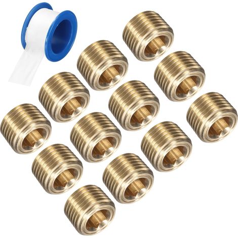 12Pcs 1/8 NPT Brass Pipe Plug, Inner Six Sided Male Threaded Fitting Plug, Countersunk Head Plug For Sealing Pipe Orifice, Pneumatic Solenoid Valve (1/5)