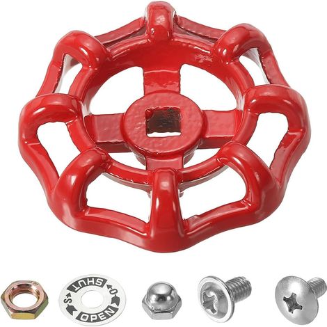 Poignée de Robinet Extérieur, Trou de Tige Carrée de 7x7mm, Poignée de Robinet en Fonte d'Acier, Remplacement de Poignée de Robinet d'Eau avec Vis et Entretoise, Rouge (1/5)