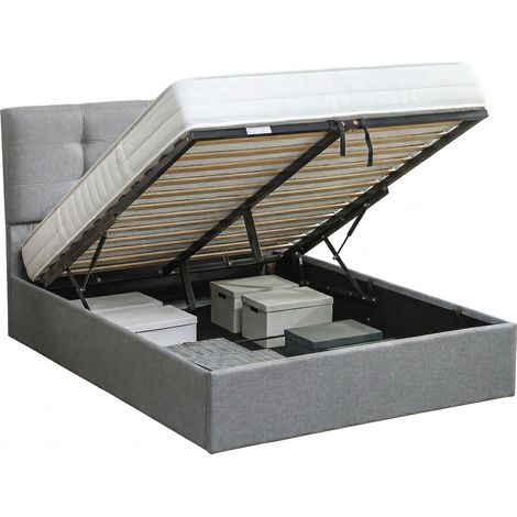 Letto contenitore 140x190, struttura letto matrimoniale imbottita con rete a doghe in legno e vano contenitore nascosto, materasso non incluso, grigio (1/5)