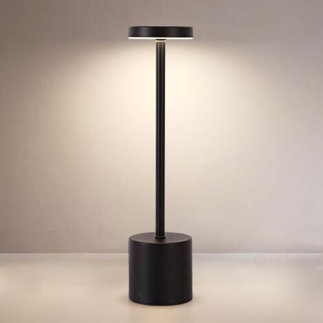 Lampe de table sans fil rechargeable, LED portable d'extérieur, commande tactile, 3 couleurs et intensité réglable, pour la chambre, le café, Noir (1/5)