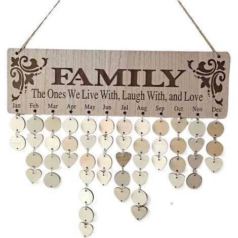 Calendrier Rappel d'anniversaire Plaque de panneau de suspension murale, avec ornements en bois Tranches de bois non finies 50 disques en bois PCS, artisanat en bois bricolage pour les amis en bois (1/5)