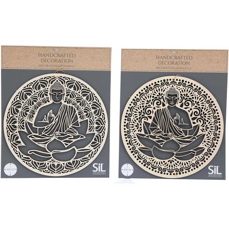 Décoration murale ronde Bouddha 40 cm en bois sculpté (1/2)