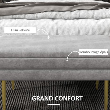 Banc banquette coffre 2-en-1 velours acier 79,5x37,5x43 cm gris doré (1/5)