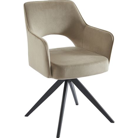 Sedia girevole con braccioli in Velluto e Metallo Nero Beige KONYA