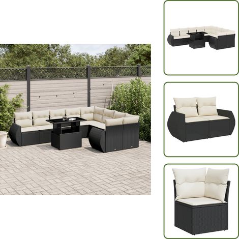 10-tlg. Garten-Sofagarnitur mit Kissen Schwarz Poly Rattan - Gartenmöbel Set - PE-Rattan Möbel - Outdoor Lounge - Gartenecke - Gartenstuhl (1/5)