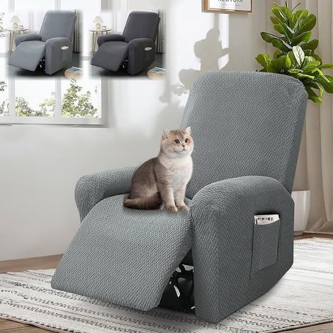 Stretch Armchair Cover for Electric Relax Armchair Cover 1 Seater Armchair Cover with Armrest Protectors and Pocket Light Grey (1/3)