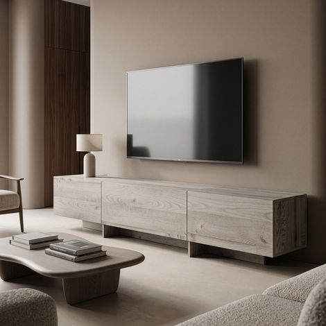 Meuble TV Kapipimso 194 x 31 x 37 cm effet chêne gris [en.casa] (1/5)