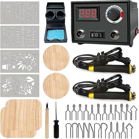 Kit de sculpture sur bois et de pyrogravure, outils de sculpture sur bois et de pyrogravure, machine à sculpter et à pyrogravure sur bois réglable à double stylo 60W améliorée (1/5)