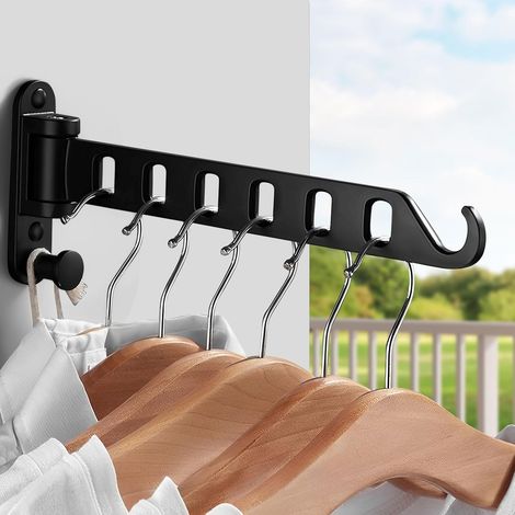 Wall-Mounted Airer, 180° Rotation, Space Aluminium, 8 Hanging Holes, Suitable for Balconies, Bathrooms, Bedrooms, Storerooms (1/5)