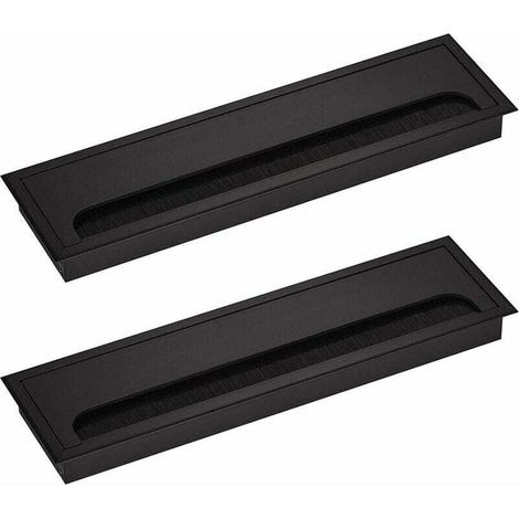 Couvercle Passe Câbles Fil Rectangulaire 80x 280mm pour Encastrer sur Table de Bureau Organisateur de Cables pour Meuble Aluminium Noir Anodisé Passage de Câble Cache-Câble Lot de 2 (1/4)