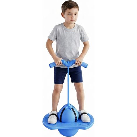 Ballon sauteur gonflable avec poignée et pompe, 90 x 38 x 29 cm, entraînement équilibre et motricité, pour enfant et adulte, bleu (1/5)