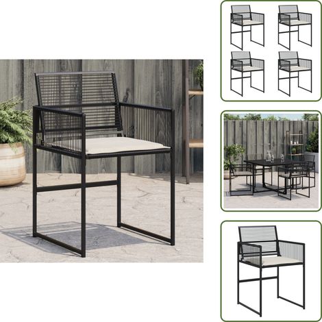 The Living Store Chaises de jardin lot de 4 avec coussins noir résine tressée - Chaise De Jardin - Fauteuil De Jardin - Mobilier De Jardin - Résine Tressée - Rotin Synthétique (1/5)