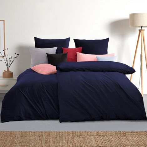 Bettwäsche 155x220 4teilig 4 tlg 155 x 220 cm 06 Marineblau (1/5)