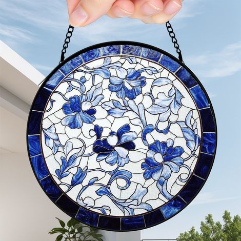 30 cmAttrape-soleil vitrail oiseau floral décoratif, panneau jardin suspendu, cadeau anniversaire maman (1/5)